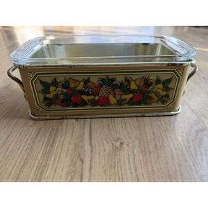 VINTAGE 1981 Teleflora Metal Holder & Pyrex 1-1/2 QT Glass Baking Dish Set